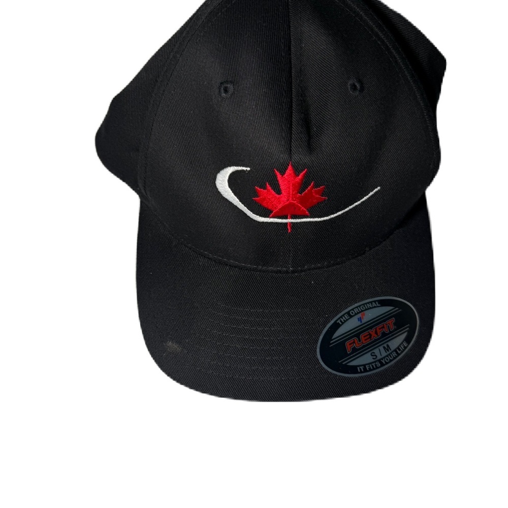 Black Cap with Red Maple Leaf Embroidery